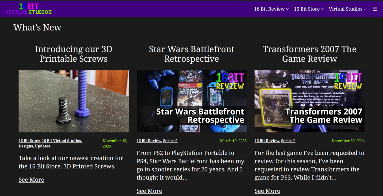 A screen shot of the Virtual Studios website as of today.
